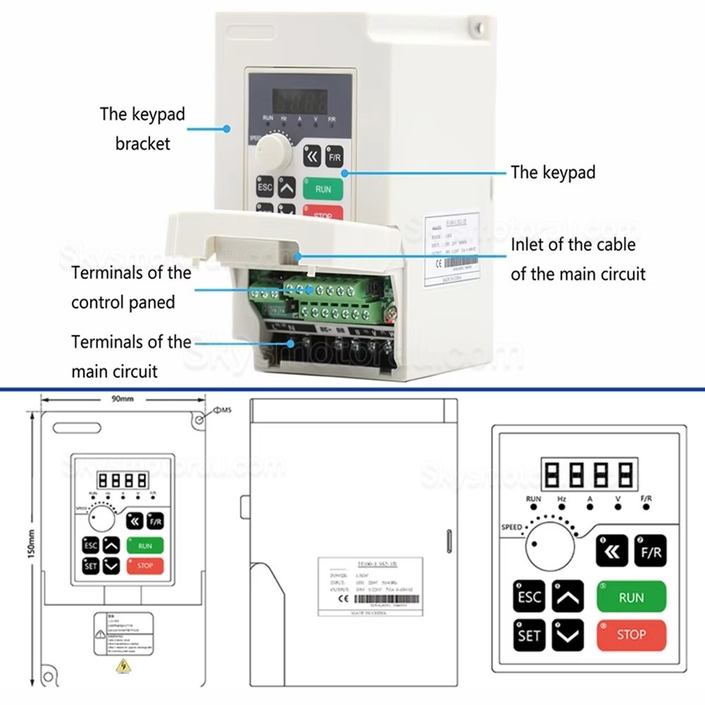 2.2KW VFD Spindle Kit Huajiang-2.2+H100-2.2C2/S2/T4 Indc. Water Cooled Spindle Motor + VFD + Water Pump + 13Pcs ER20 Collet + Bracket